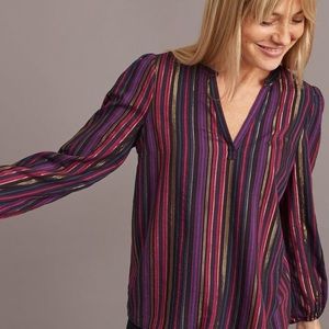 MARINE LAYER Jamie Banded Collar Top Lurex Multi Stripe Gold Size Medium